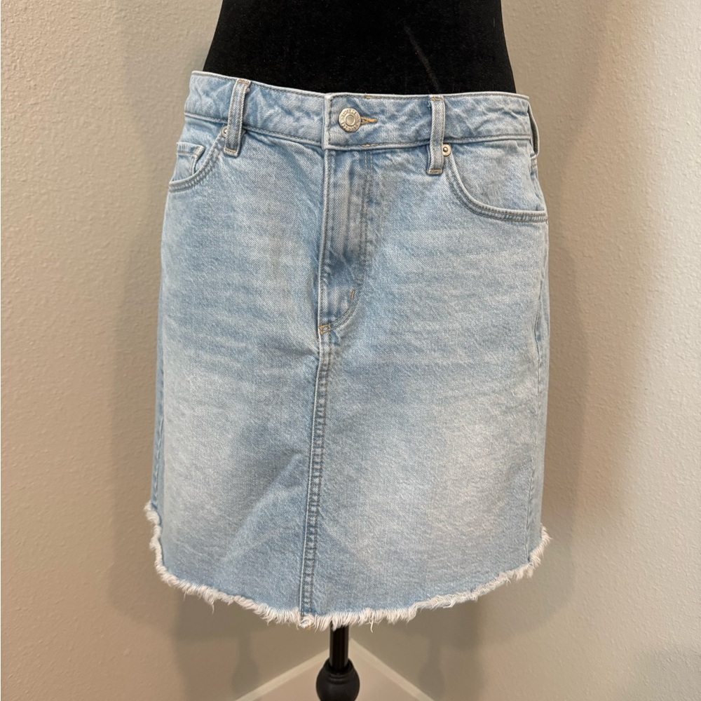 LOFT Denim Mini Skirt with Frayed Hem